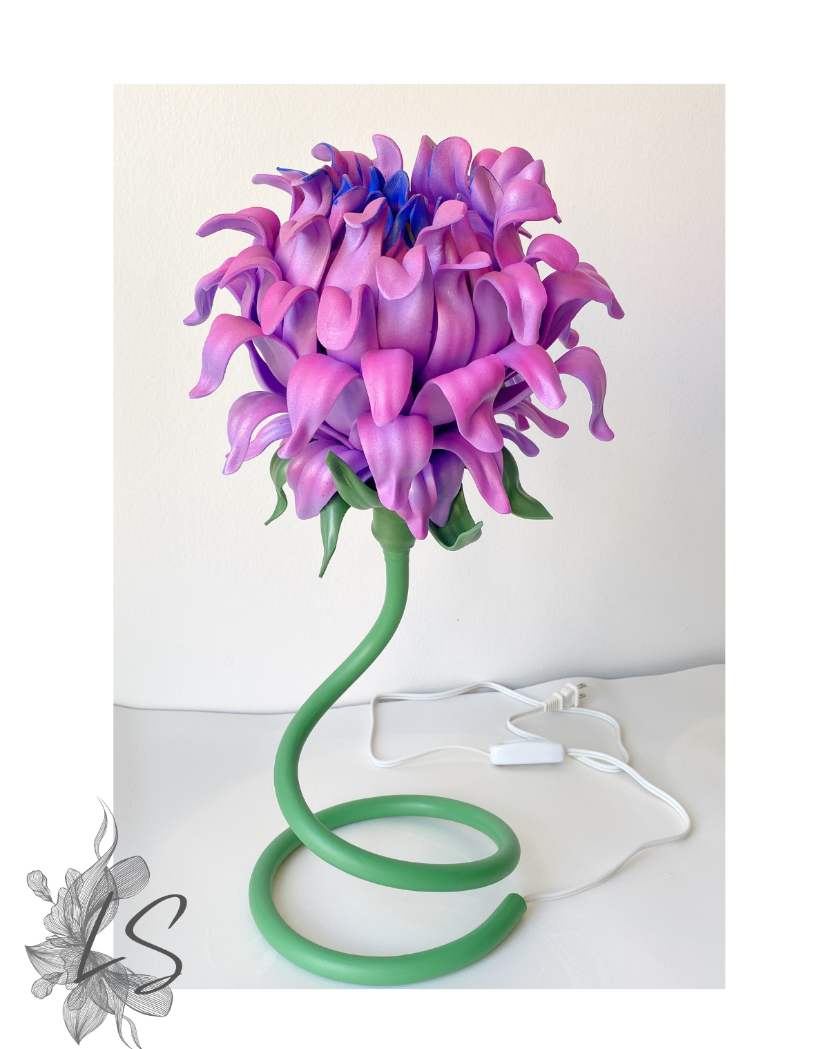 SALE - Purple blue twisty stem flower lamp