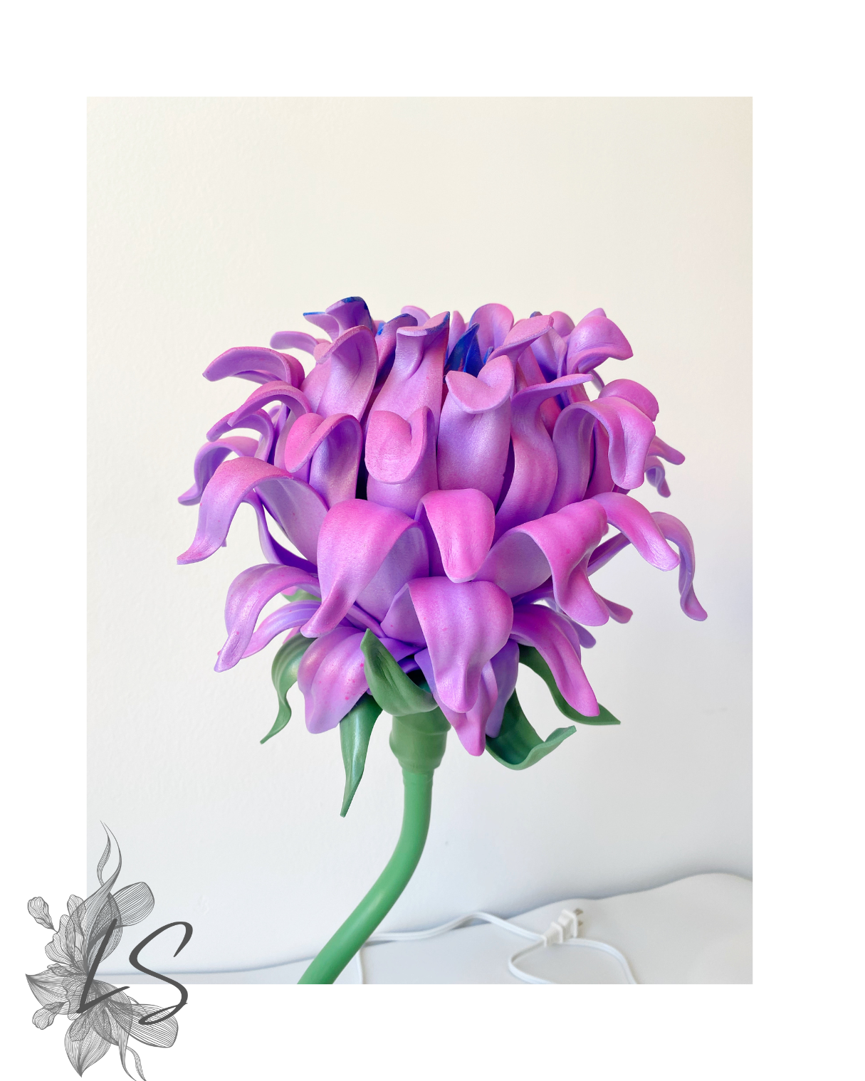 SALE - Purple blue twisty stem flower lamp