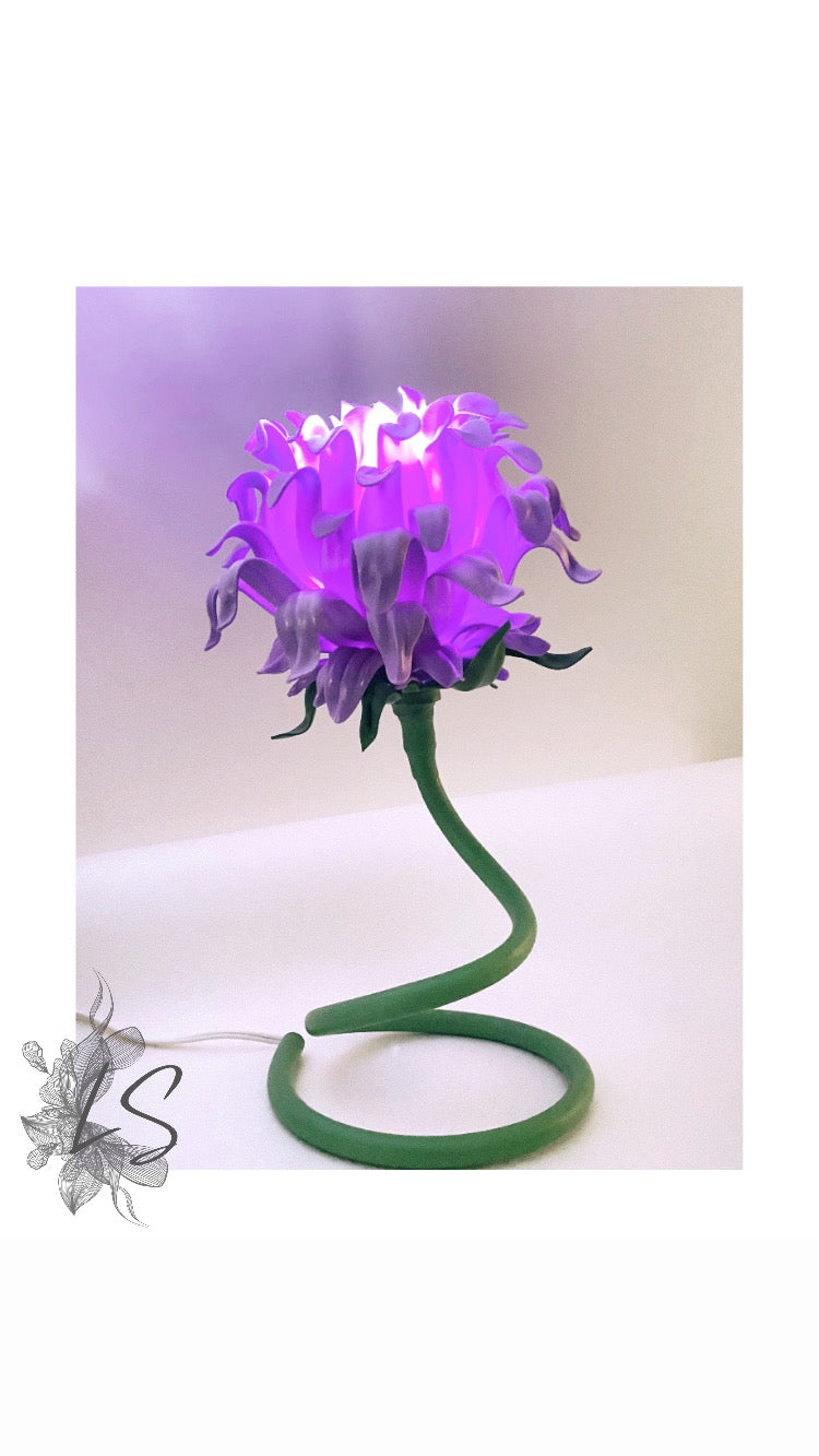 SALE - Purple blue twisty stem flower lamp